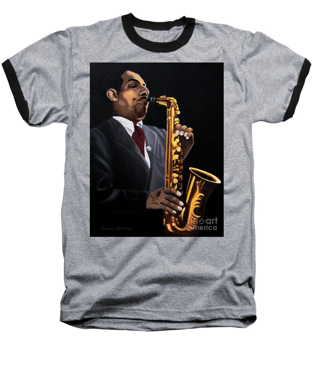 John Keith Hodges Baseball T-Shirt featuring the painting Johnny and the Sax by Barbara McMahon