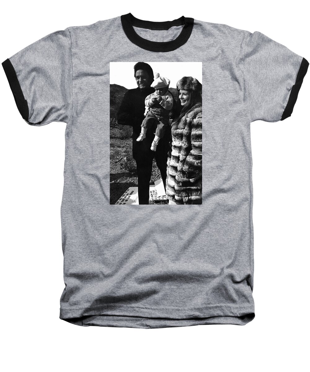 Johnny Cash And Family Old Tucson Az Cue Cards Baseball T-Shirt featuring the photograph Johnny Cash and family Old Tucson Arizona 1971 by David Lee Guss