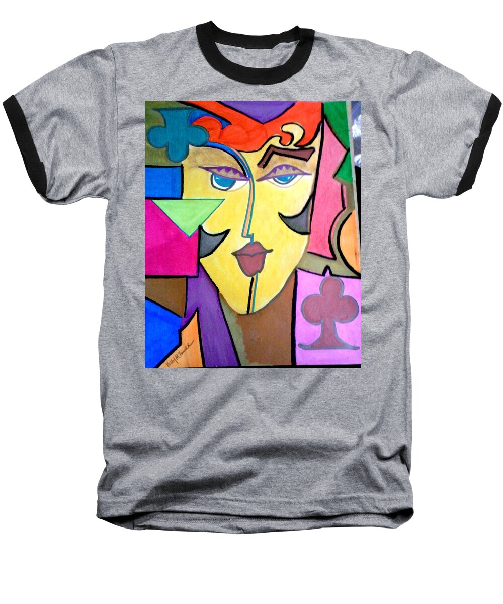 Club Cards Baseball T-Shirt featuring the painting Joker Art by Kelly M Turner