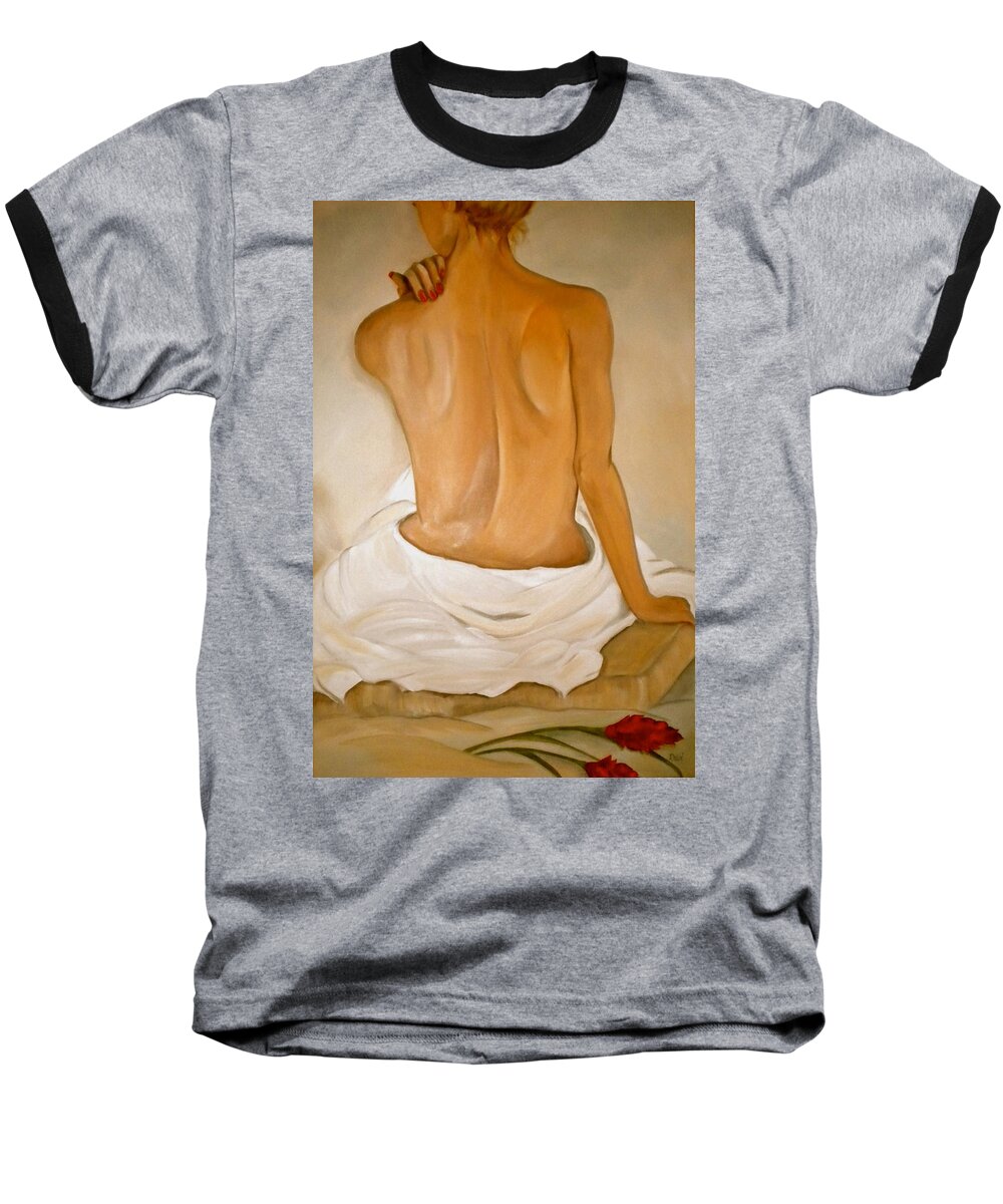 Woman Baseball T-Shirt featuring the painting Jo's Bath by Debi Starr