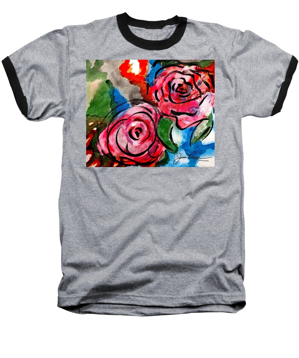 Watercolor Baseball T-Shirt featuring the painting Juicy Red Roses by Joan Reese