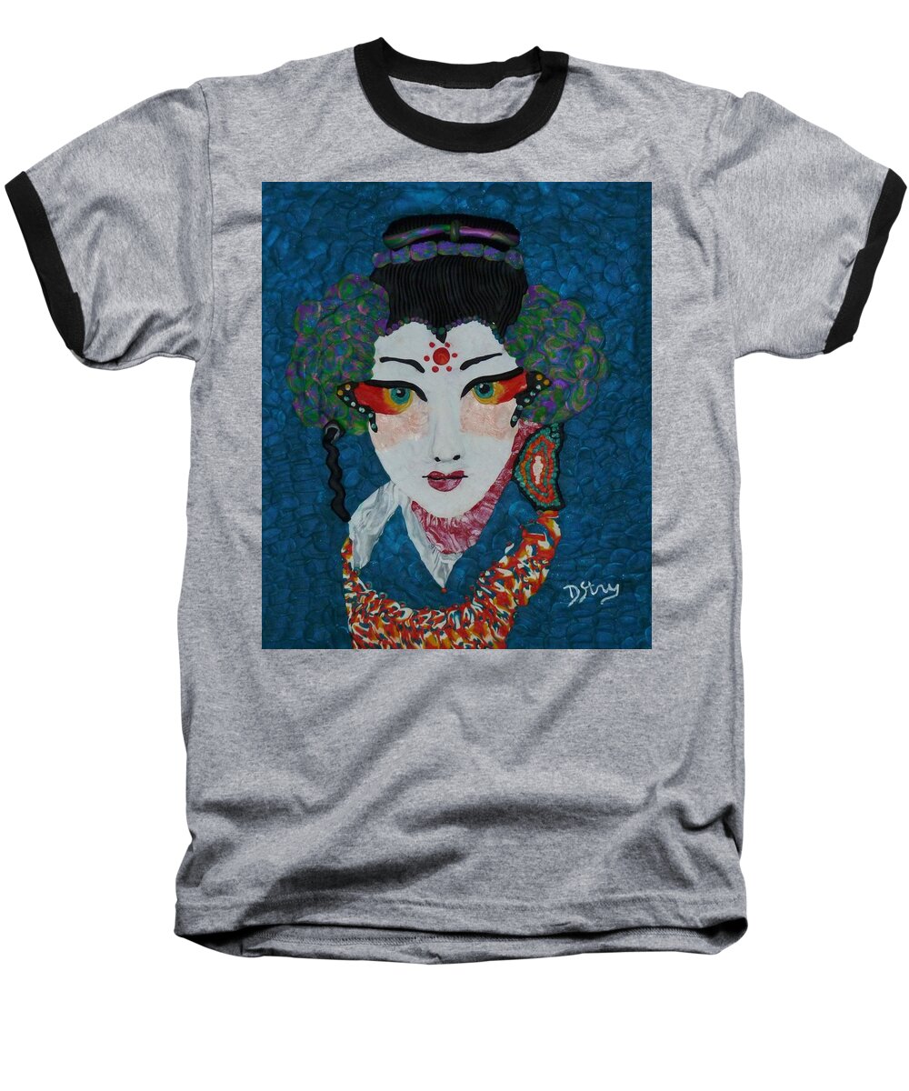 Kabuki Baseball T-Shirt featuring the mixed media Kabuki by Deborah Stanley