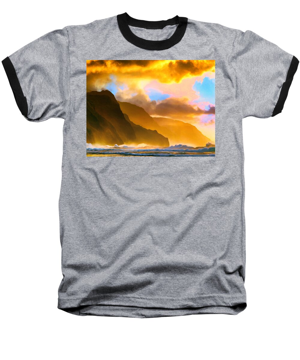 Ke'e Beach Baseball T-Shirt featuring the painting Ke'e Beach Sunset by Dominic Piperata