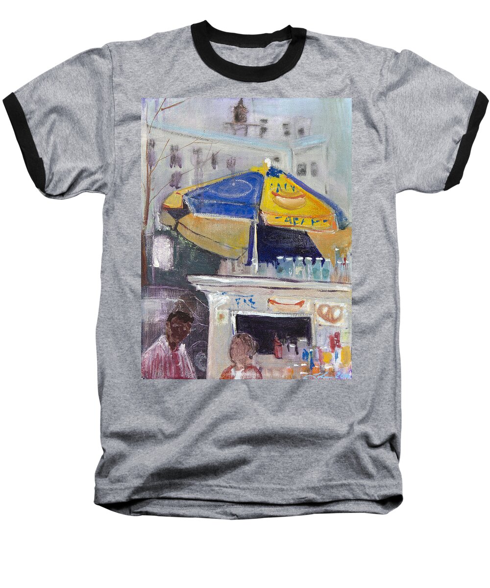 City Baseball T-Shirt featuring the painting Ketchup or Mustard by Leela Payne