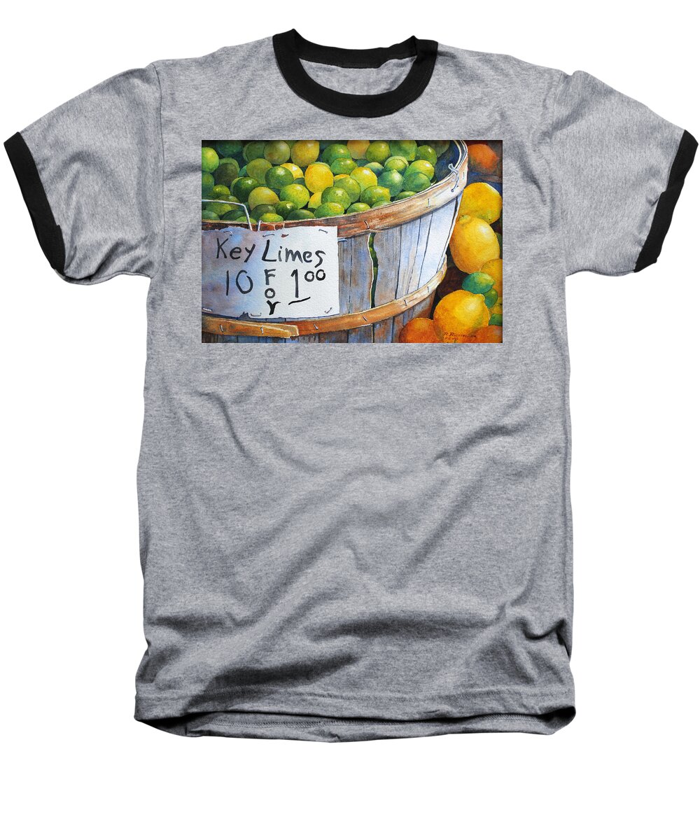 Key Lime Baseball T-Shirt featuring the painting Key Limes Ten For a Dollar by Roger Rockefeller
