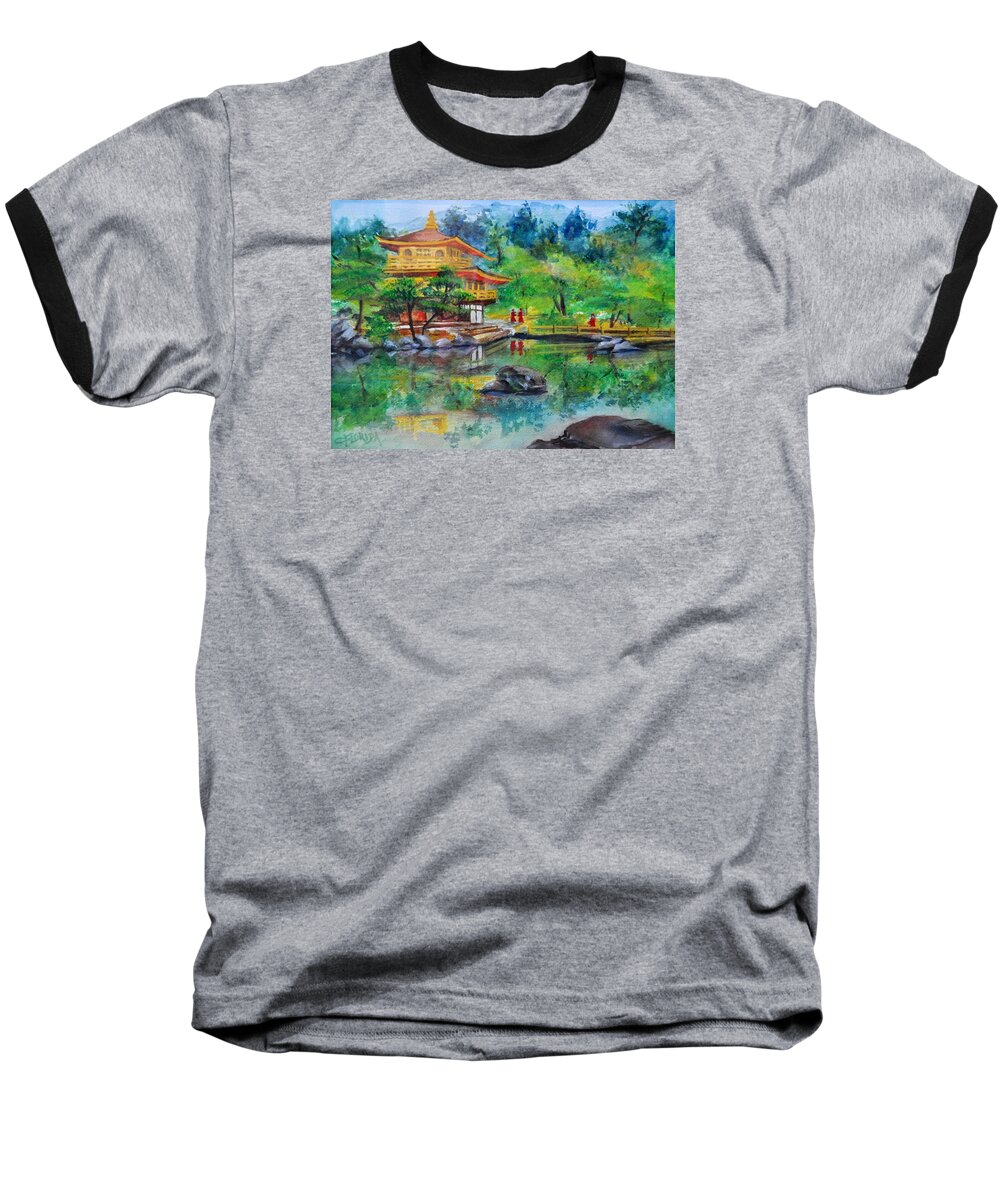 Landscape Baseball T-Shirt featuring the painting Kinkakuji by Csilla Florida