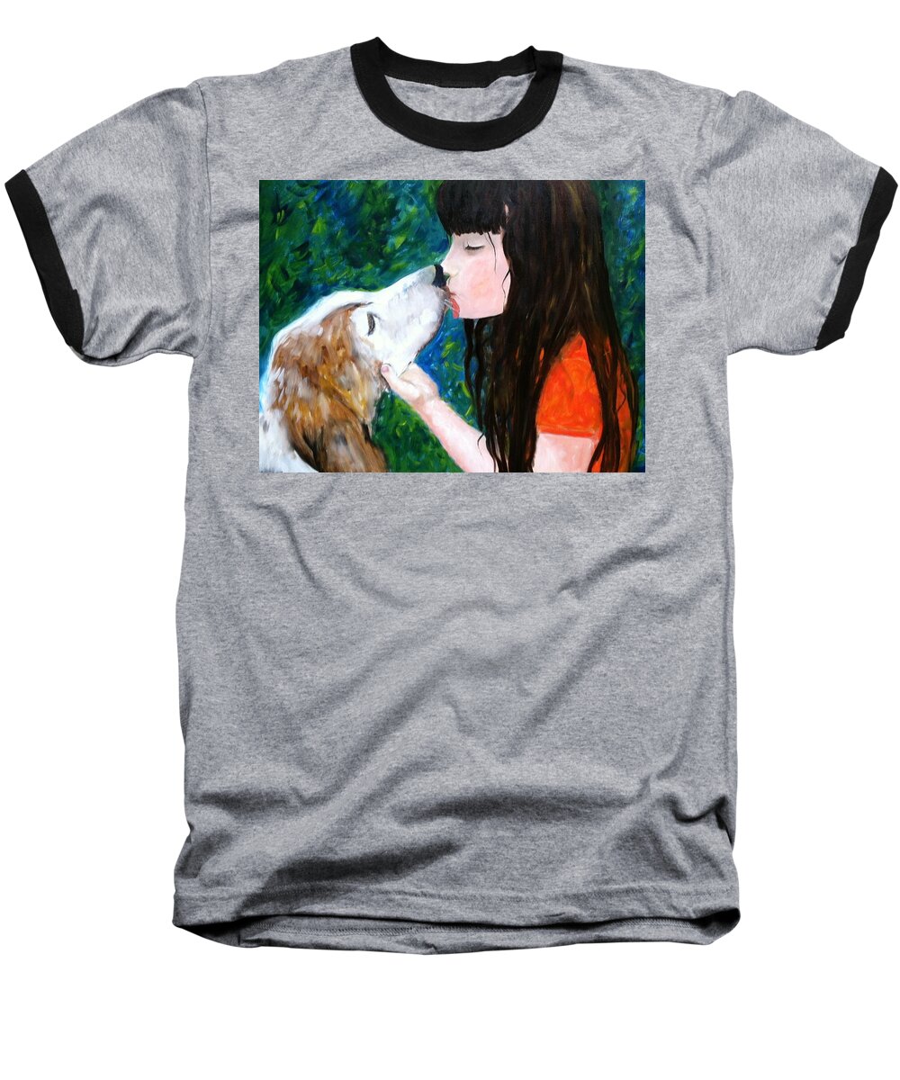 Pet Baseball T-Shirt featuring the painting Kisses by Vikki Angel