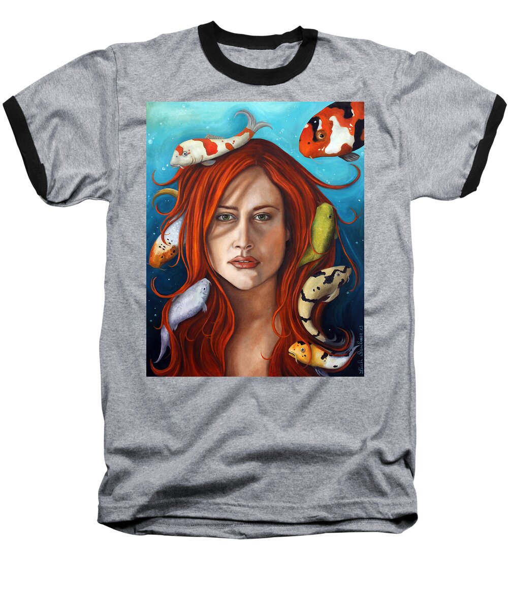 Fish Baseball T-Shirt featuring the painting Koi by Leah Saulnier The Painting Maniac