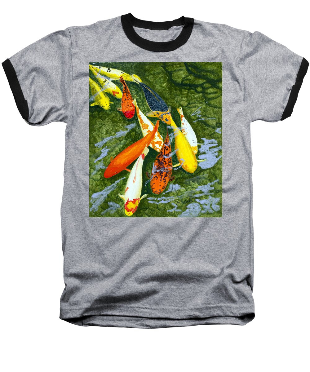 Wildlife Baseball T-Shirt featuring the painting Koi Parade by Mike Robles