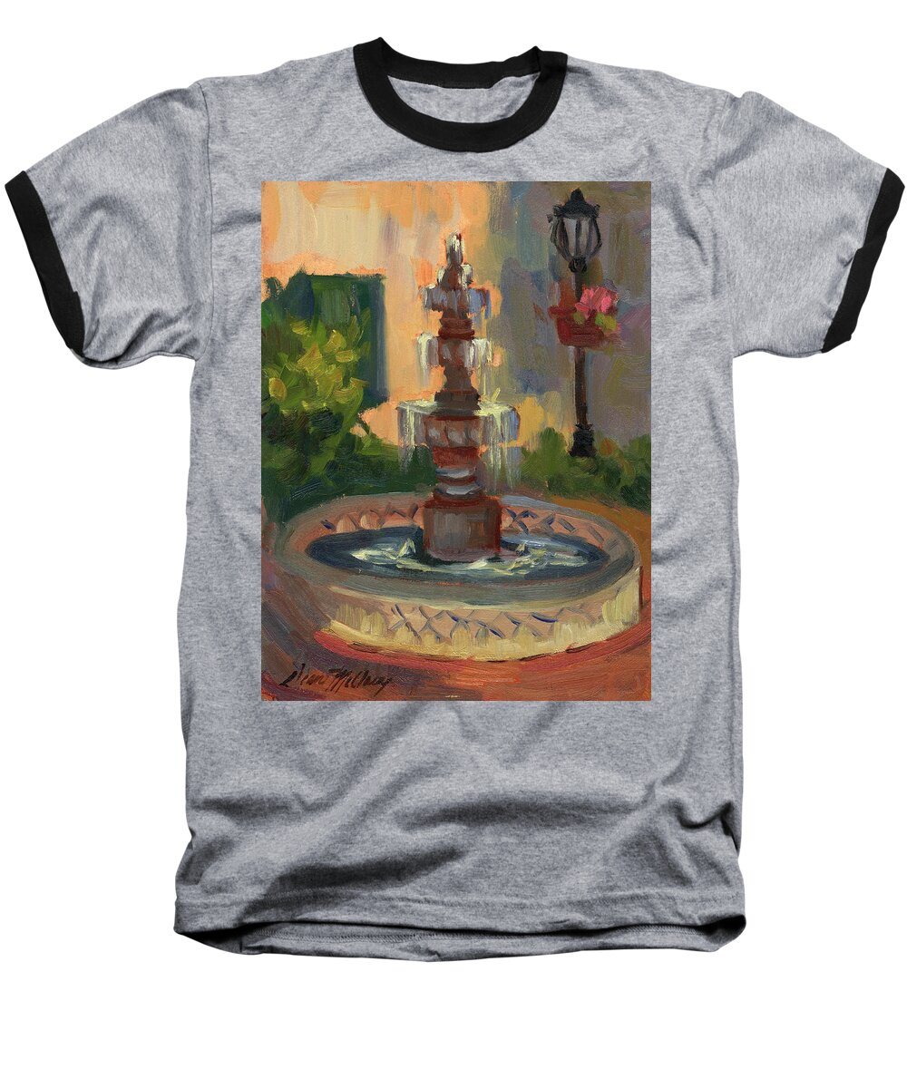 La Quinta Resort Fountain Baseball T-Shirt featuring the painting La Quinta Resort Fountain by Diane McClary