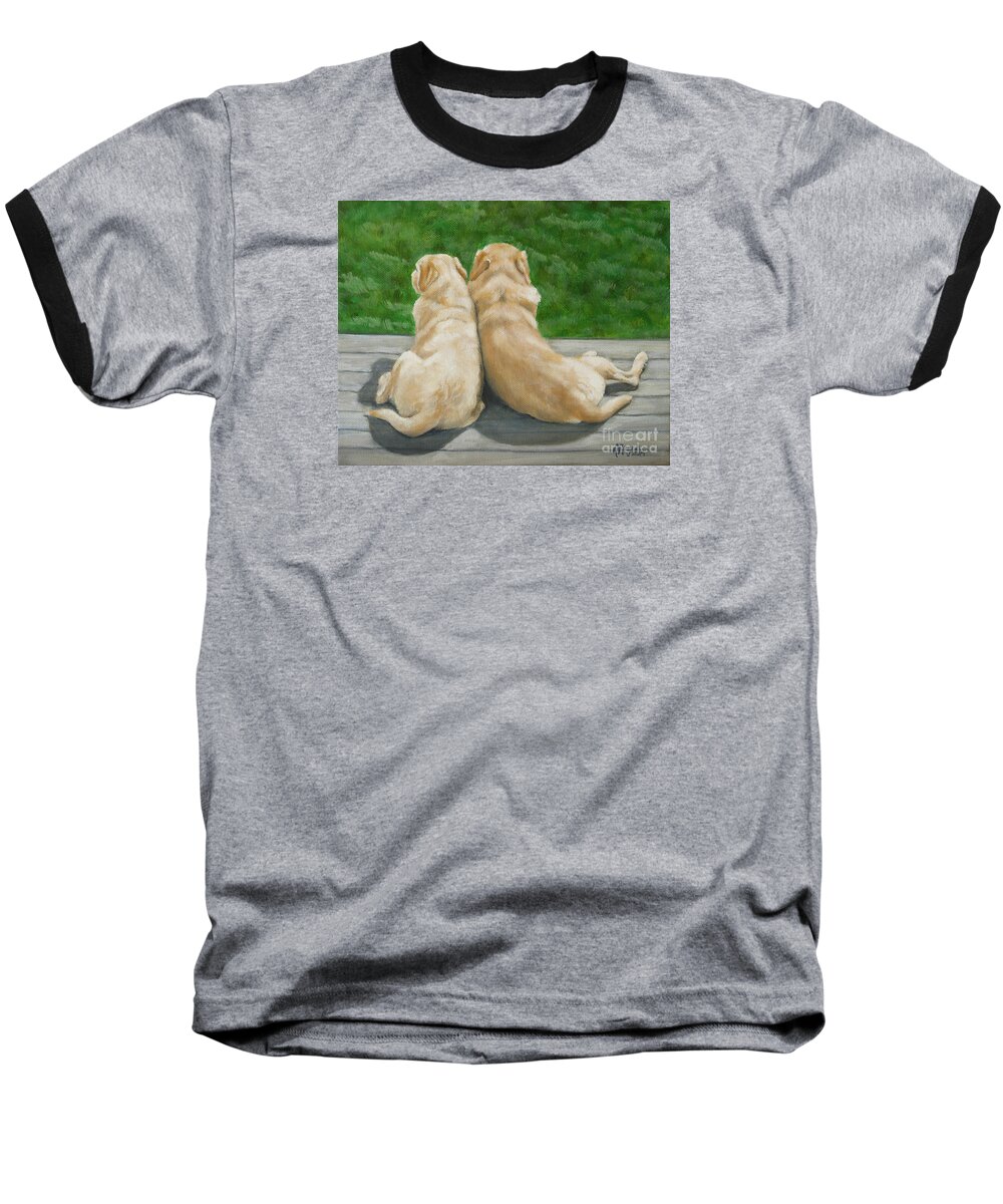 Labrador Baseball T-Shirt featuring the painting Labrador Lazy Afternoon by Amy Reges