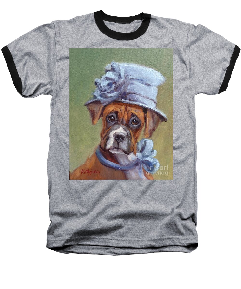 Boxer Baseball T-Shirt featuring the painting Lady Boxer with Blue Hat by Viktoria K Majestic
