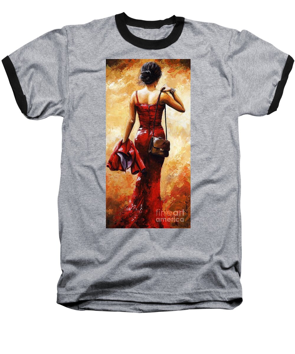 Lady Baseball T-Shirt featuring the painting Lady in Red #25 by Emerico Imre Toth
