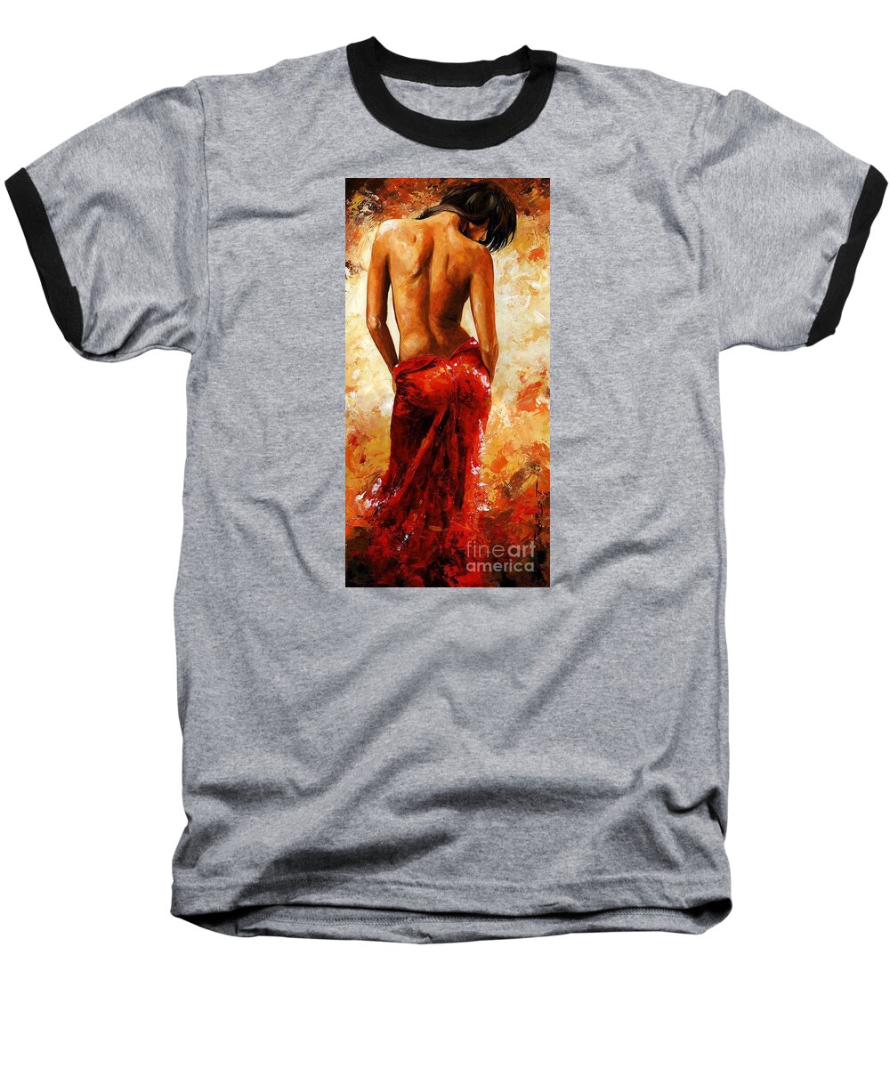 Lady Baseball T-Shirt featuring the painting Lady in red 27 by Emerico Imre Toth