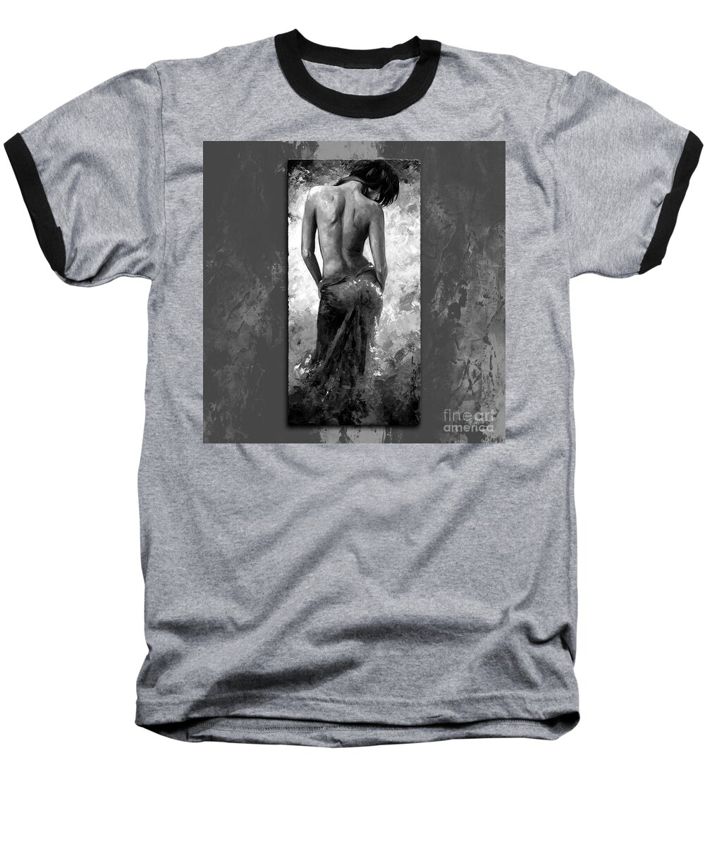 Lady Baseball T-Shirt featuring the painting Lady in red 27 style Black and White by Emerico Imre Toth