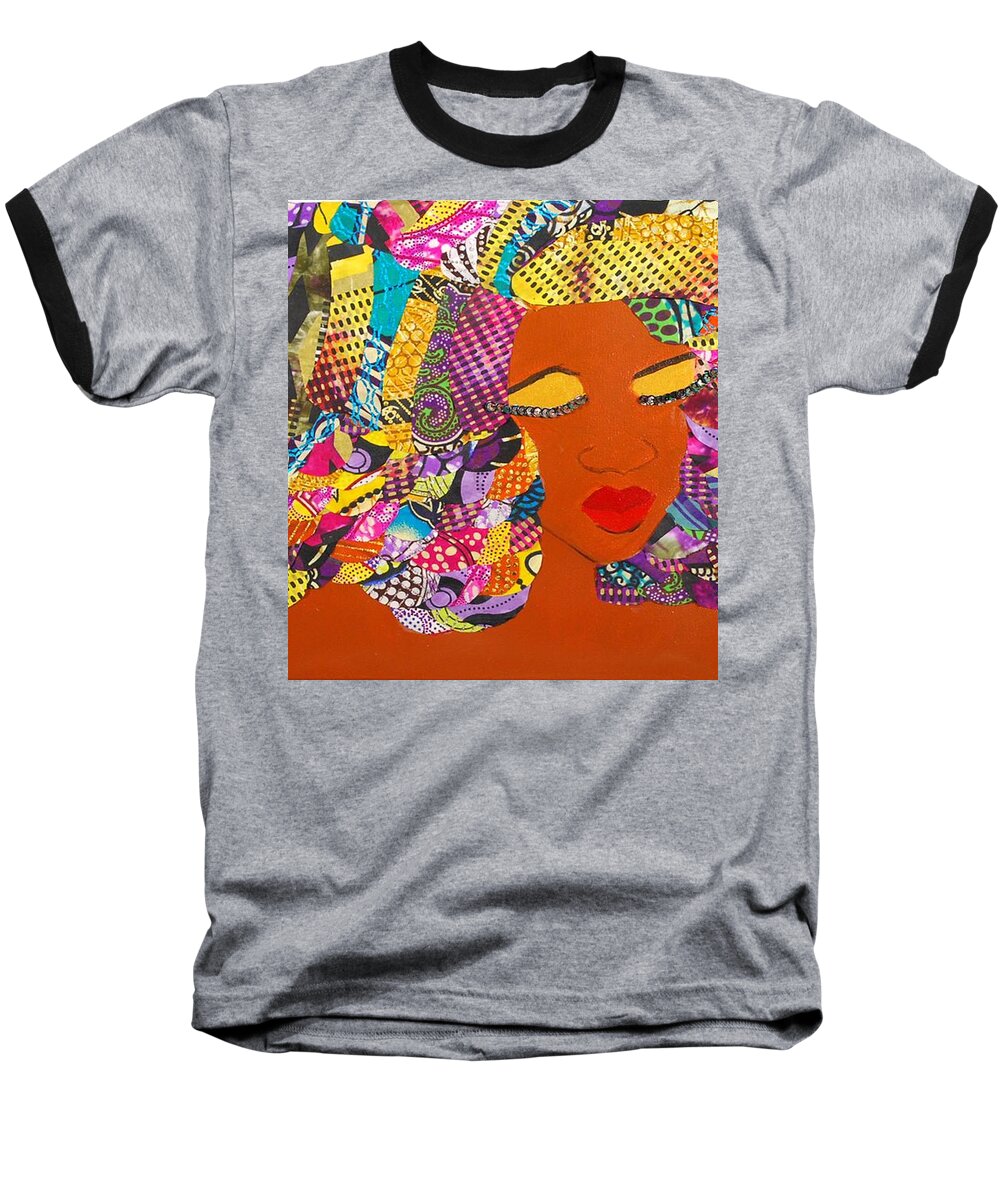 Afro Art Baseball T-Shirt featuring the tapestry - textile Lady J by Apanaki Temitayo M