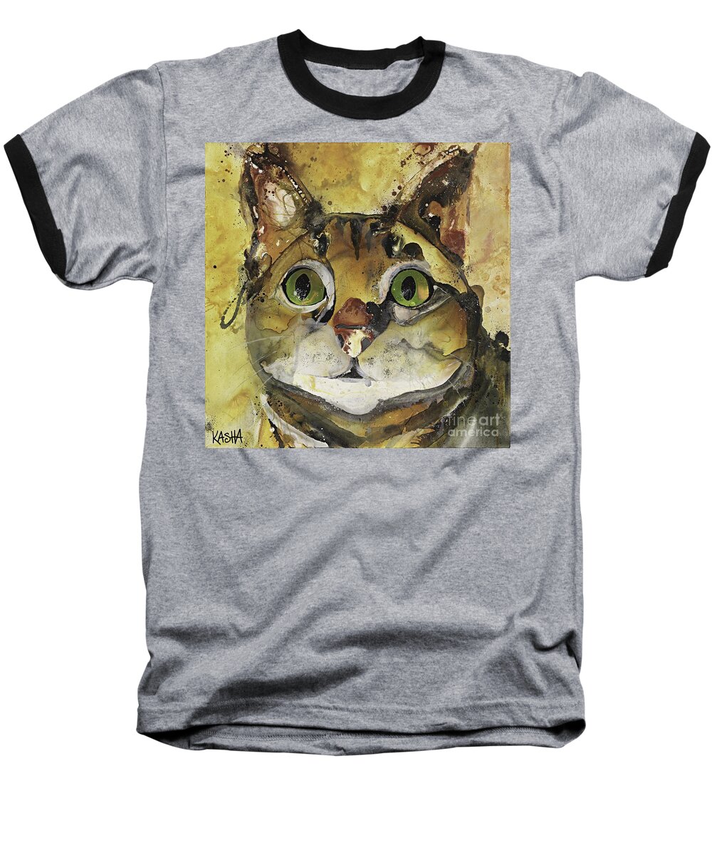Cat Baseball T-Shirt featuring the painting Lady-Lily by Kasha Ritter