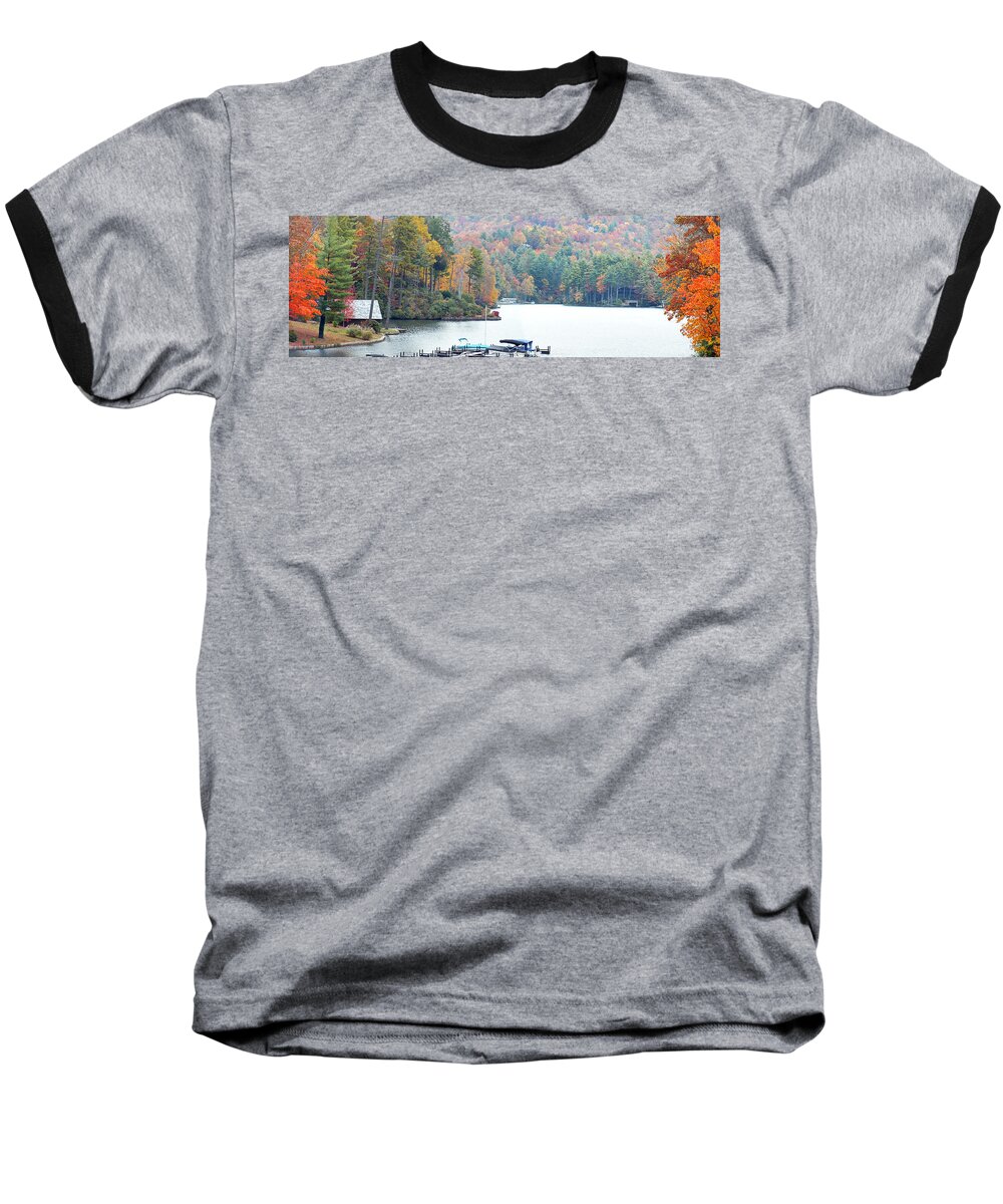 Duane Mccullough Baseball T-Shirt featuring the photograph Lake Toxaway in the Fall by Duane McCullough