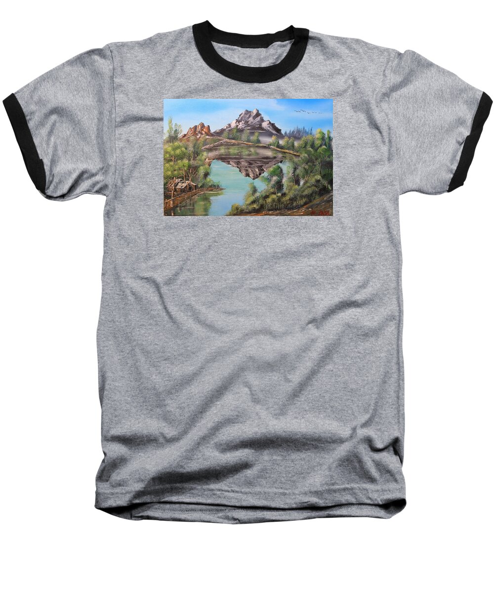 Landscape Baseball T-Shirt featuring the painting Lakehouse by Remegio Onia