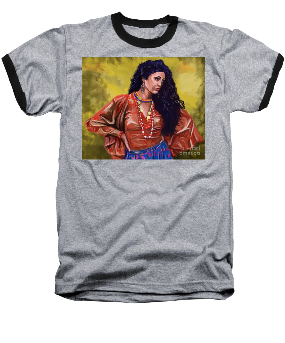 Gypsy Baseball T-Shirt featuring the painting Lala Gypsy Girl by Tim Gilliland