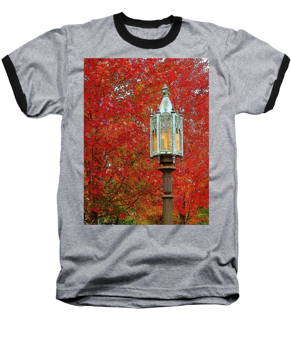 Fine Art Baseball T-Shirt featuring the photograph Lamp Post in Fall by Rodney Lee Williams