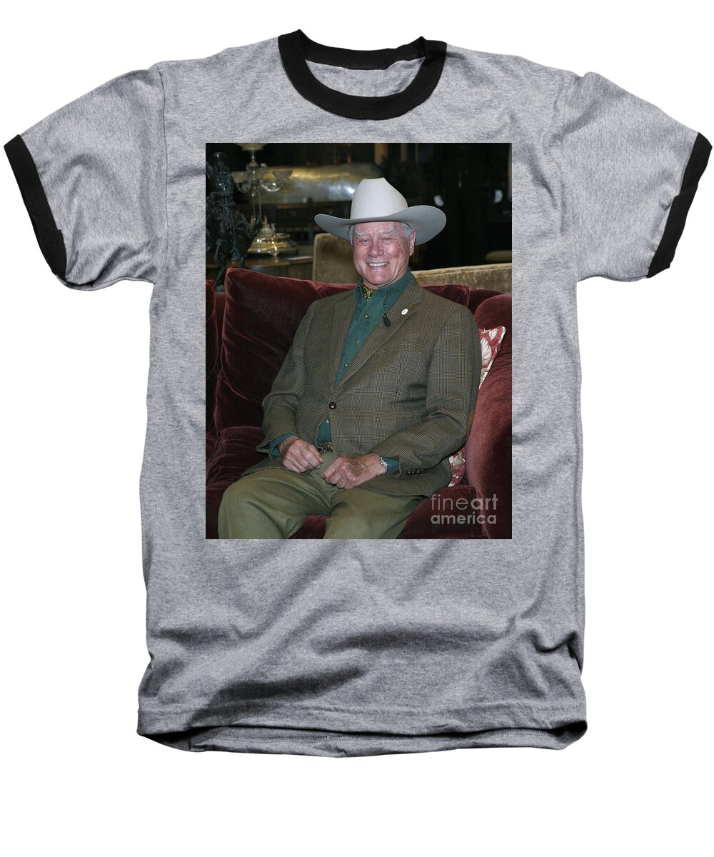 Celebrities Baseball T-Shirt featuring the photograph Larry Hagman by Nina Prommer