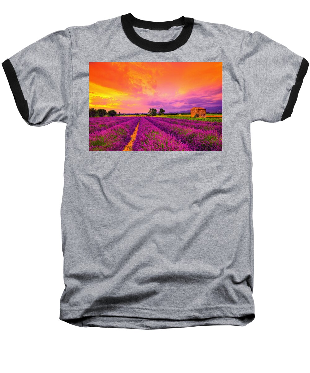 Lavender Baseball T-Shirt featuring the photograph Lavender Sunset by Midori Chan