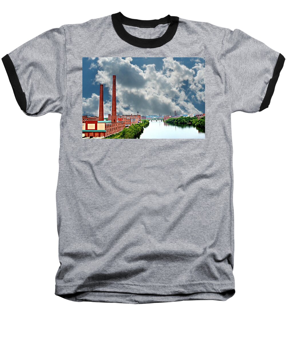 Lawrence Baseball T-Shirt featuring the photograph Lawrence MA Skyline by Barbara S Nickerson