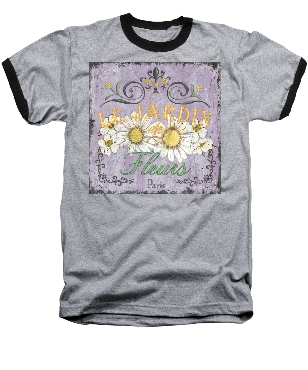 Botanical Baseball T-Shirt featuring the painting Le Marche Aux Fleurs 5 by Debbie DeWitt
