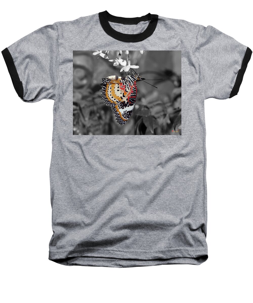 Scenic Baseball T-Shirt featuring the photograph Leopard Lacewing Butterfly DTHU619BW by Gerry Gantt