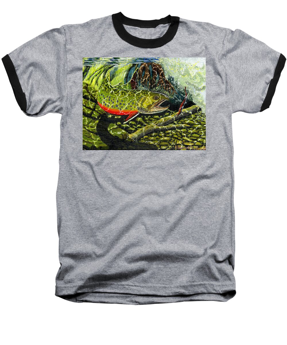 Brook Trout Baseball T-Shirt featuring the painting Life under the brook by Carey MacDonald