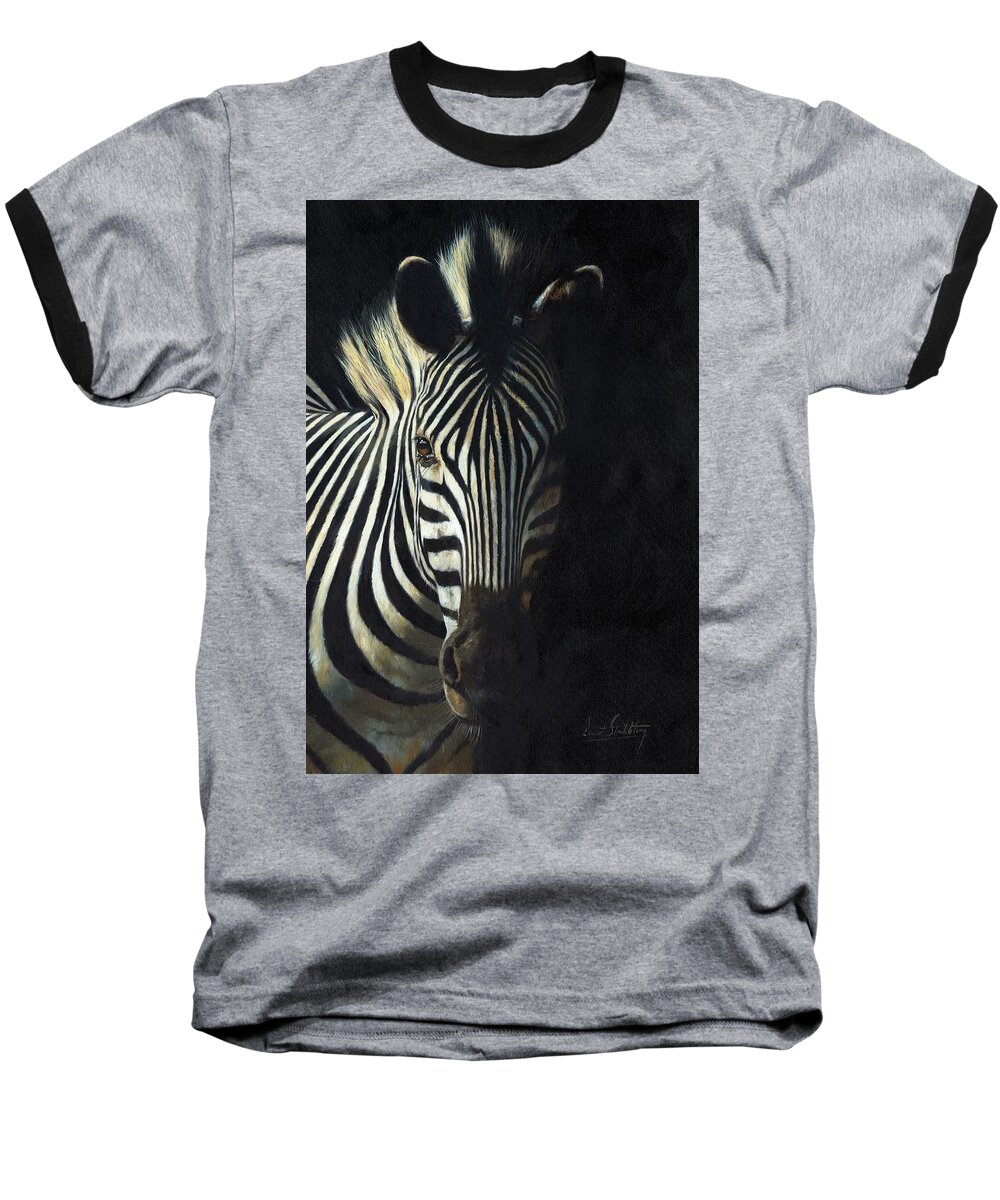 Zebra Baseball T-Shirt featuring the painting Light and Shade by David Stribbling