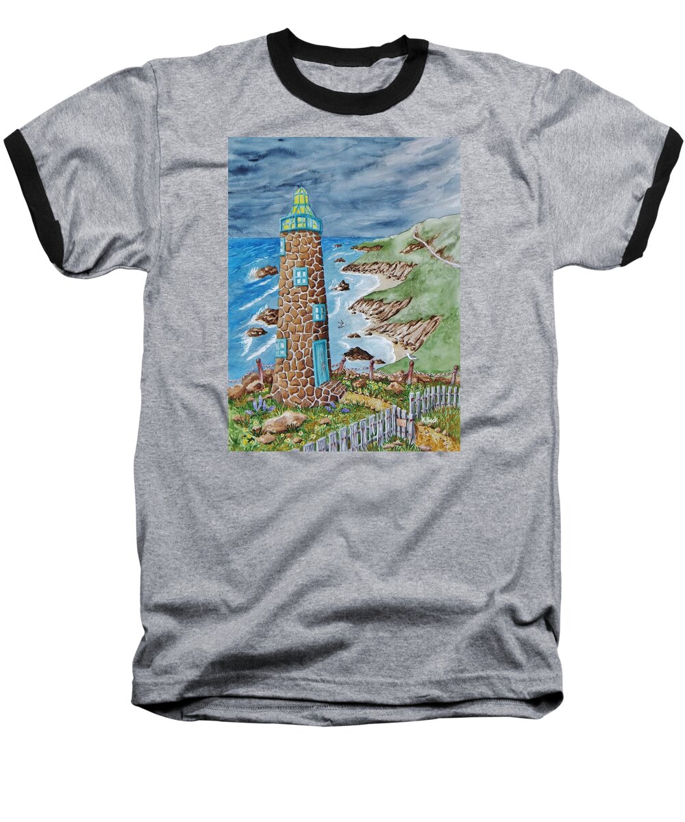 Print Baseball T-Shirt featuring the painting Lighthouse by Katherine Young-Beck