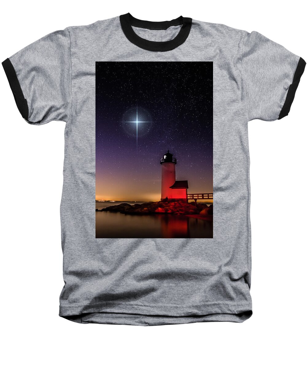 Annisquam Lighthouse Baseball T-Shirt featuring the photograph Lighthouse star to wish on by Jeff Folger