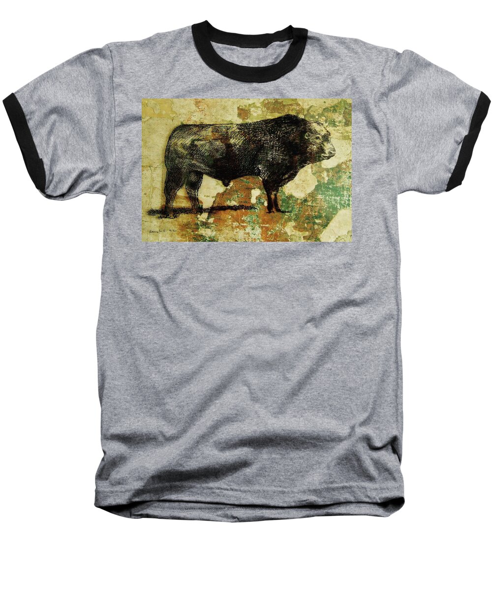 French Limousine Bull Baseball T-Shirt featuring the drawing French Limousine Bull 11 by Larry Campbell