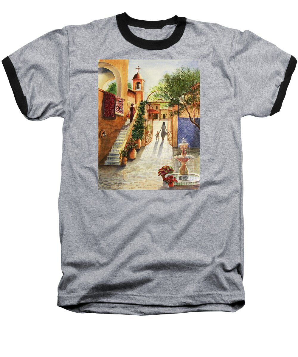 Tlaquepaque Baseball T-Shirt featuring the painting Lingering Spirit-Sedona by Marilyn Smith