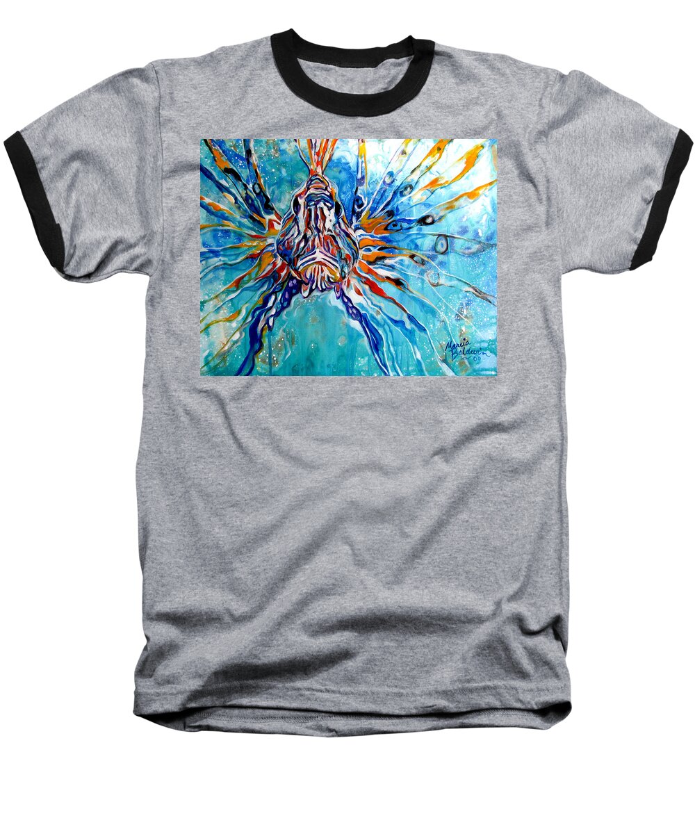 Fish Baseball T-Shirt featuring the painting Lion Fish Blue by Marcia Baldwin