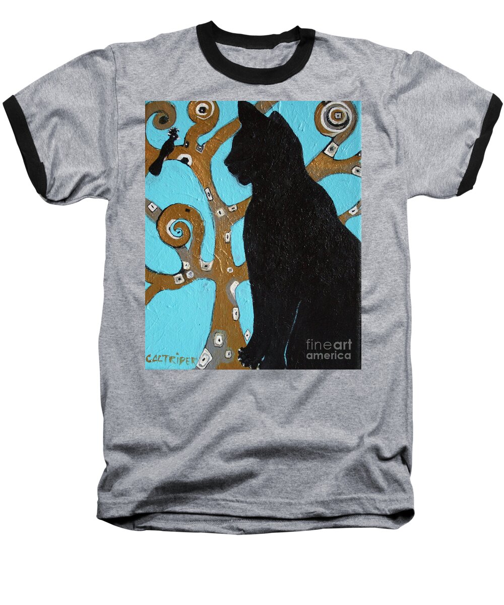 Cat Baseball T-Shirt featuring the painting Little Binky by Alison Caltrider