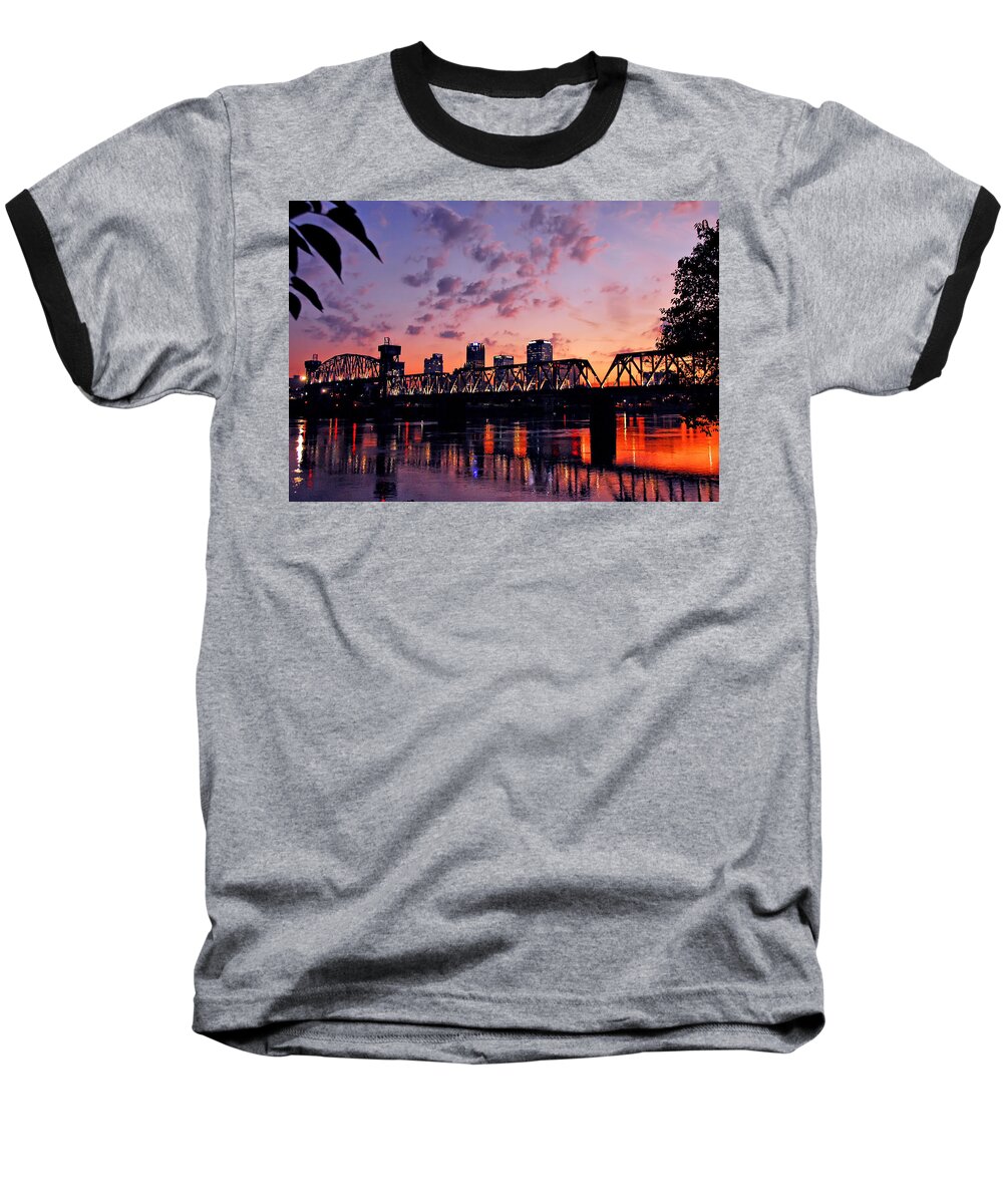 Little Rock Baseball T-Shirt featuring the photograph Little Rock Bridge Sunset by Mitchell R Grosky