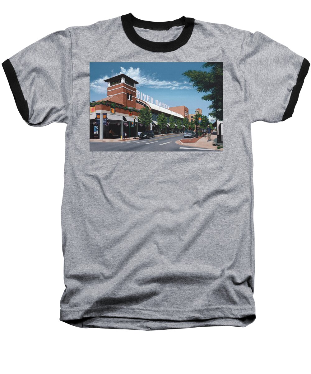 Little Rock Baseball T-Shirt featuring the painting Little Rock River Market by Glenn Pollard
