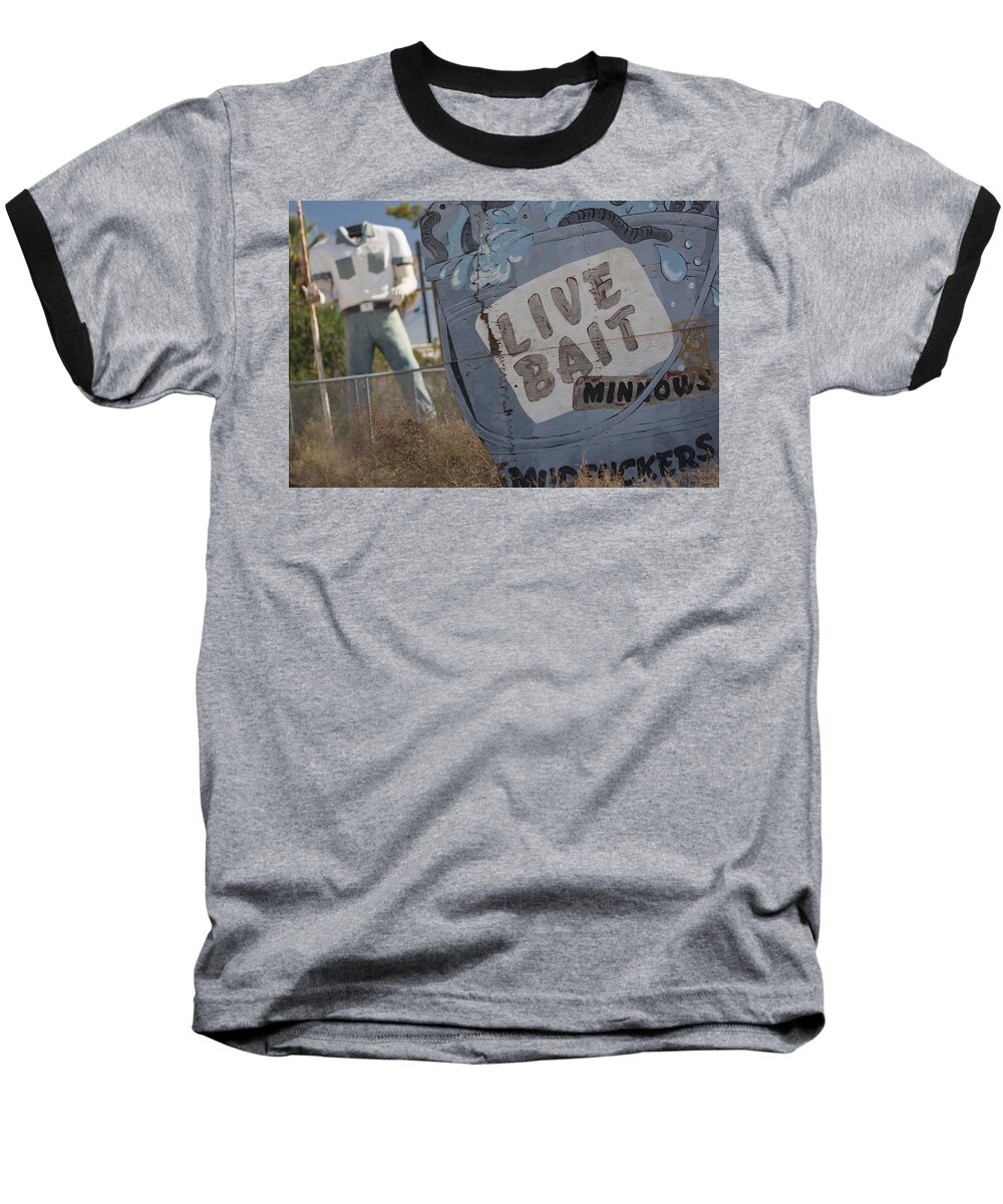 Signs Baseball T-Shirt featuring the photograph Live bait and The Man by Scott Campbell