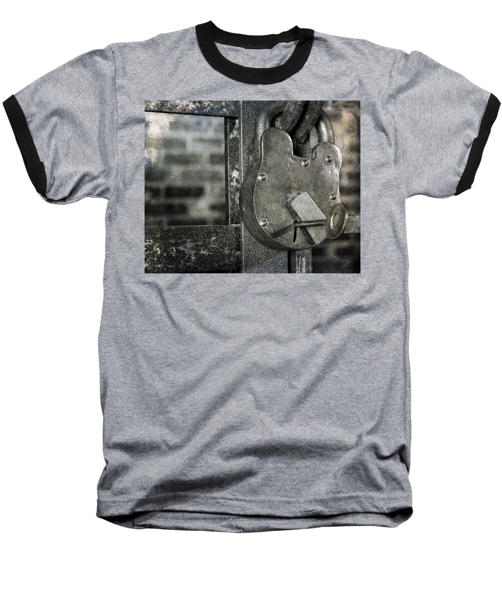 Jail Baseball T-Shirt featuring the photograph Lock and Key by Jeff Mize