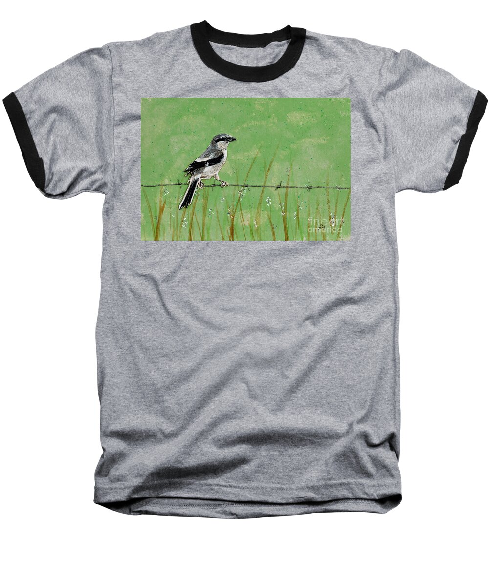 Bird Baseball T-Shirt featuring the painting Loggerhead shrike by Stefanie Forck