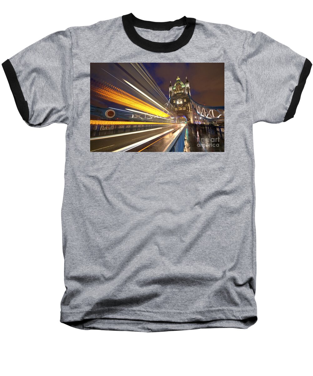Yhun Suarez Baseball T-Shirt featuring the photograph London Tower Bridge Lite Trails by Yhun Suarez