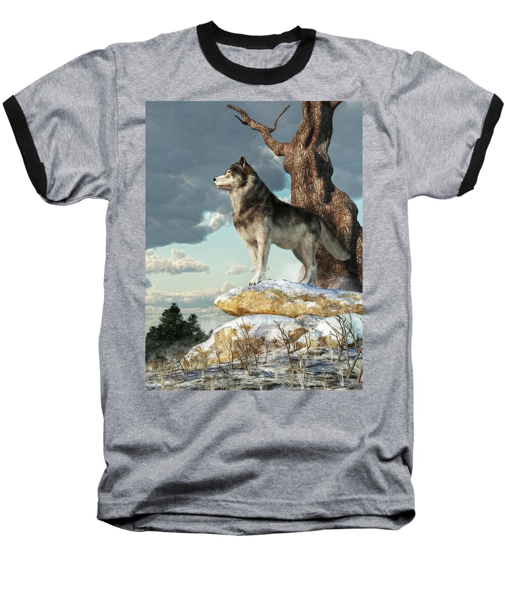 Lone Wolf Baseball T-Shirt featuring the digital art Lone Wolf by Daniel Eskridge