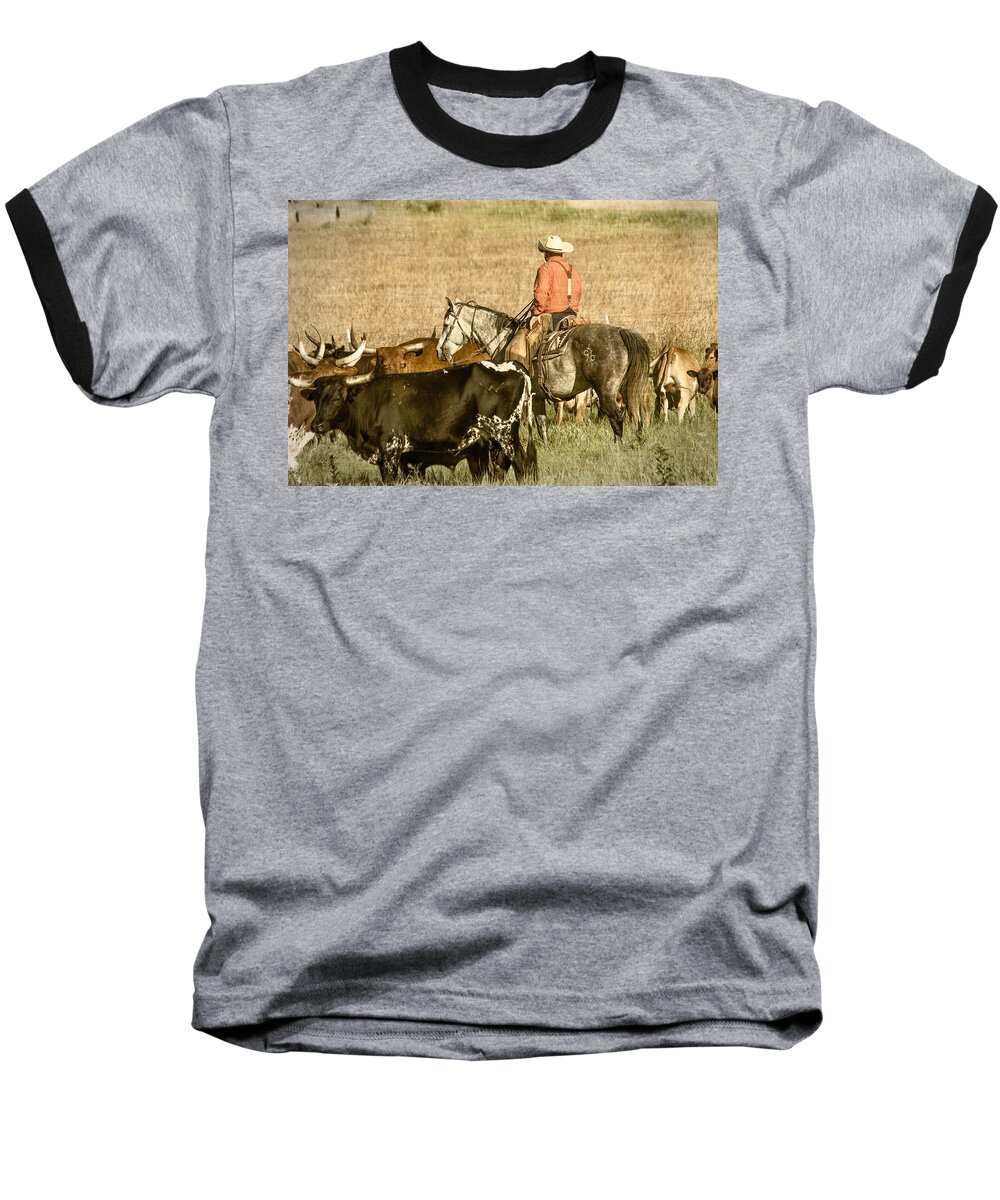 Horse Baseball T-Shirt featuring the photograph Longhorn Round Up by Steven Bateson