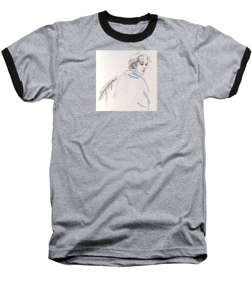 Girl Baseball T-Shirt featuring the drawing Looking Back by Barbara Chase