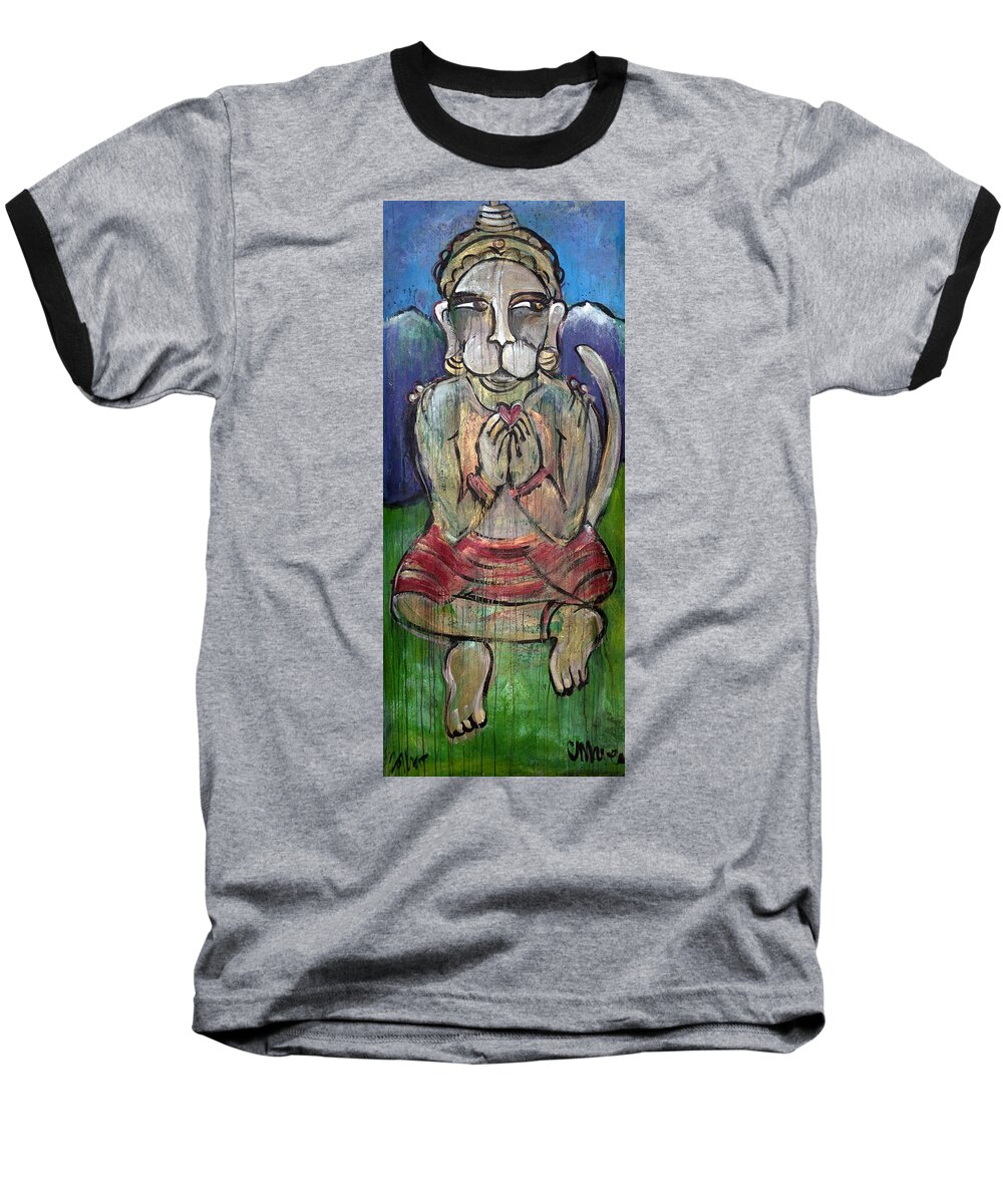 Hanuman Baseball T-Shirt featuring the painting Love For Hanuman by Laurie Maves ART