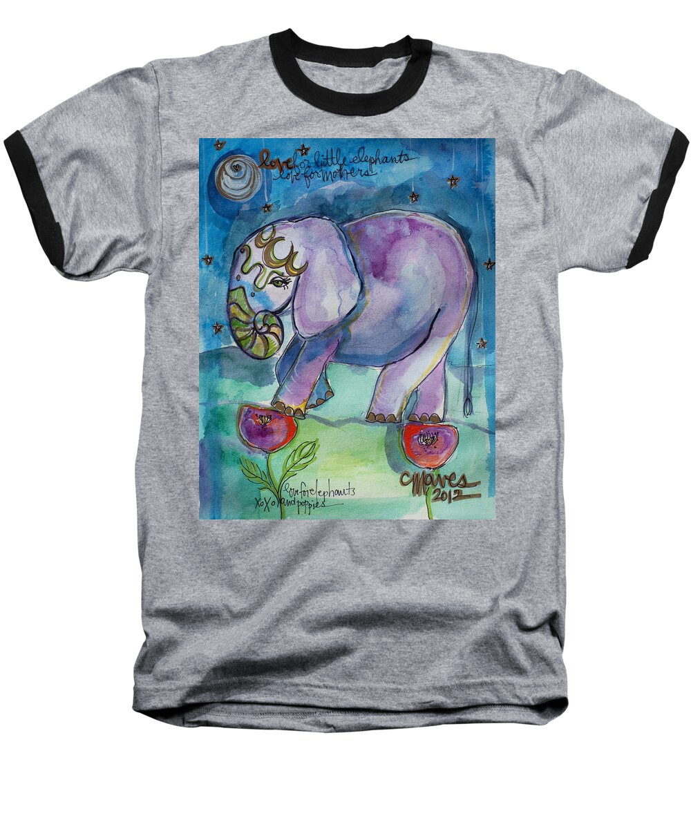 Elephant Baseball T-Shirt featuring the painting Lovely Little Elephant2 by Laurie Maves ART