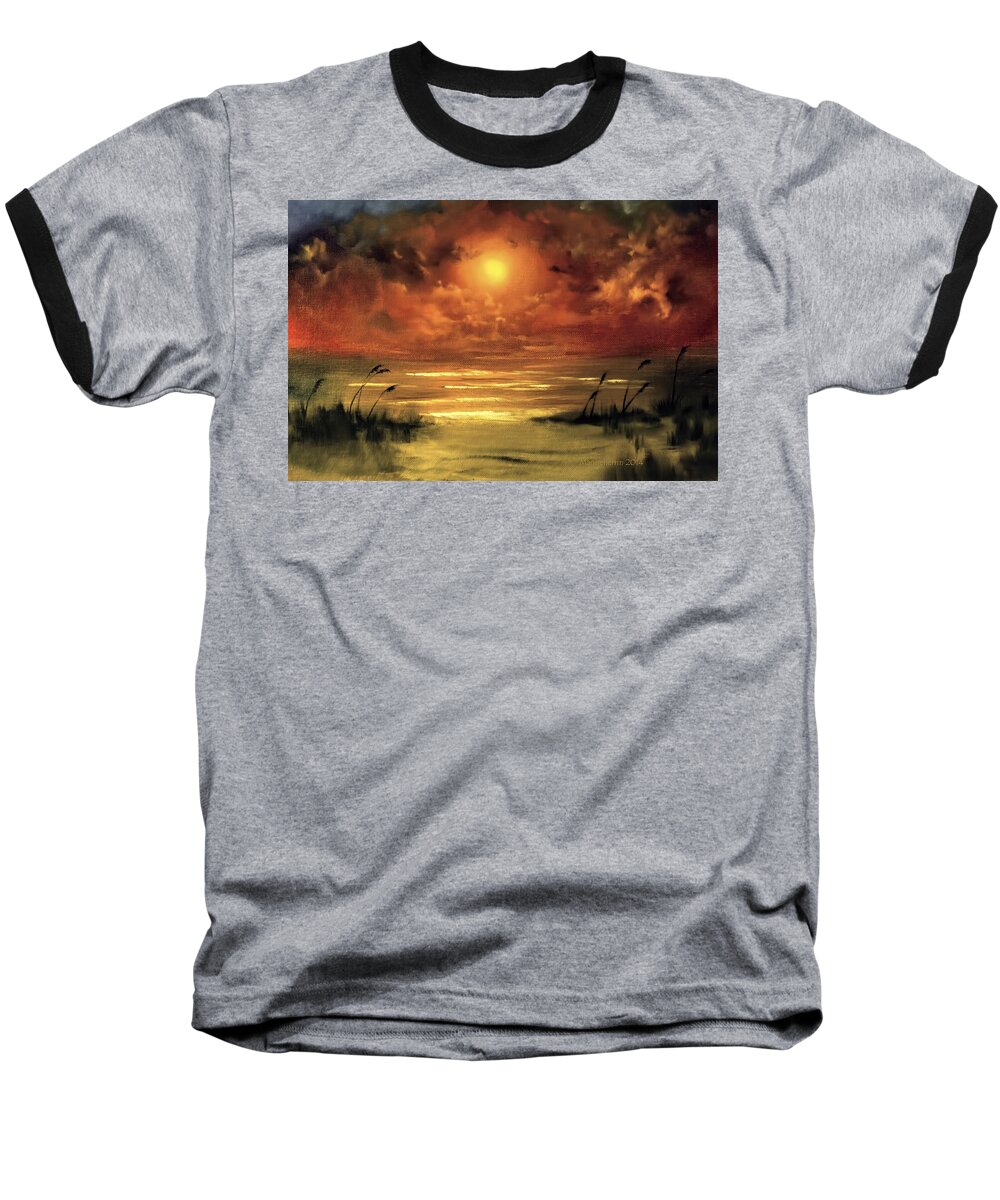 Sunset Baseball T-Shirt featuring the painting Lovers Sunset by Melissa Herrin